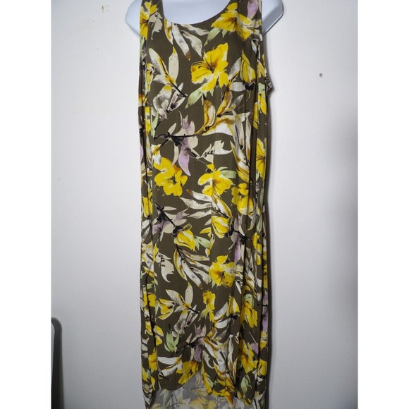 Evri Large Floral Yellow Dress Long Maxi High Low Sleeveless Flowy Boho Casual - Picture 5 of 11